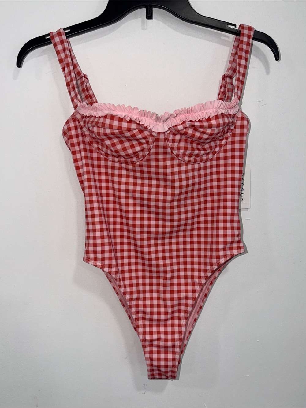 Pacsun Red Gingham Elise Ruffle One Piece Swimsuit Size: SMALL - Picture 2 of 13